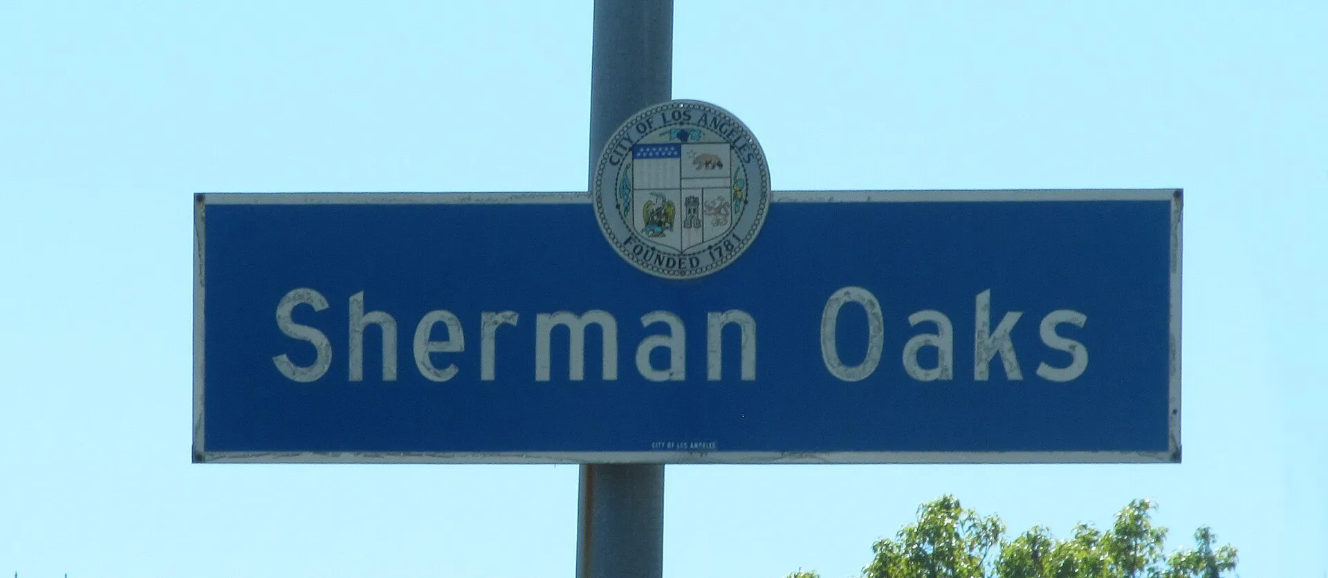 the Sherman Oaks neighborhood sign at Burbank Boulevard and Coldwater Canyon, Sherman Oaks, CA